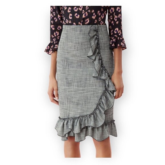 NWT Rebecca Tayler Black and Whie Glen Plaid Ruffle Skirt, size 0 - Picture 1 of 16